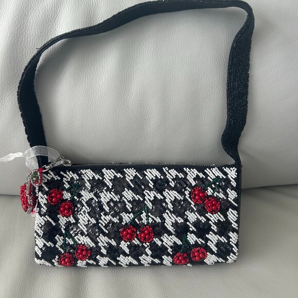 Handcrafted in India Beaded Black Cherry Bag Tik Tok Viral RARE New Release NWT - Picture 2 of 5